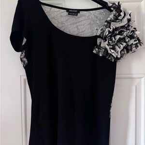 Isabel de Pedro Black Top with Lace Floral Detail